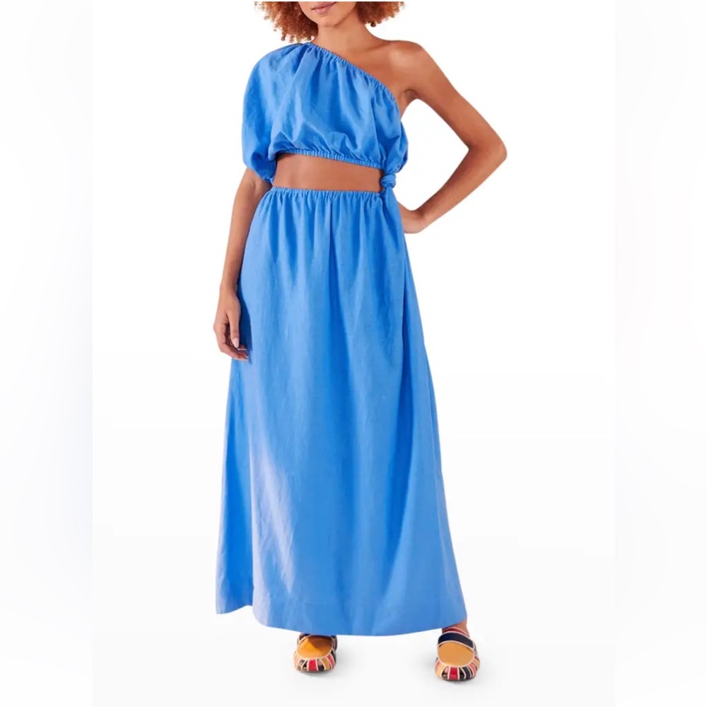 NWT FARM Rio One-Shoulder Blue Maxi dress